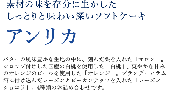 素材の味を存分に生かしたしっとりと味わい深いソフトケーキ　アンリカ